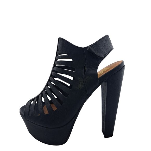 Y2K Womens Chunky Heel Peep Toe Caged Platform Shoes Sandal 6.5 Black 90s - Picture 5 of 11